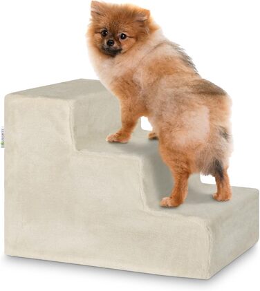 Juskys Pet Staircase Dog Staircase 36 cm - 3-Step Staircase with Washable Plush Cover - Cat Staircase Dog Ramp for Bed, Sofa, Couch, and Car - Cover (Beige)
