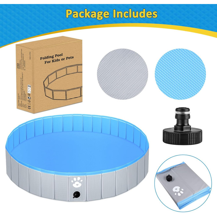 Dog Pool Swimming Pool Ø 140cm for Dogs, Children's Wading Pool or Other Animals, Reinforced Strength 5mm, Portable and Foldable - grey