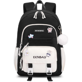 Шкільний рюкзак Tanou для дівчаток, підлітків, 3-7 клас, велика місткість, легкий нейлон, чорний