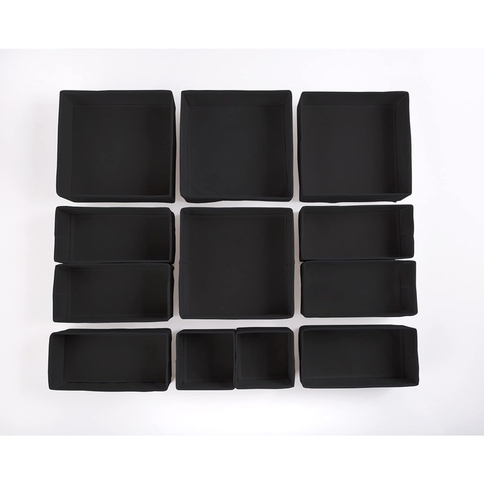 Large Drawer Organization System 12-Piece Set of White Boxes Storage Organizer Drawer Closet Organizer Storage Box Closet Organizer (Black, 4=28x28x10cm, 6=28x14x10cm, 2=14x14x10cm)