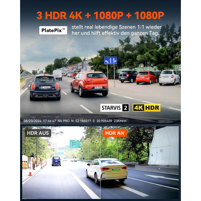 Відеореєстратор VANTRUE STARVIS 2: 4K + 1080P + 1440P, 3 канали, GPS, WiFi, паркувальний режим, нічне бачення, LTE (N4 Pro)