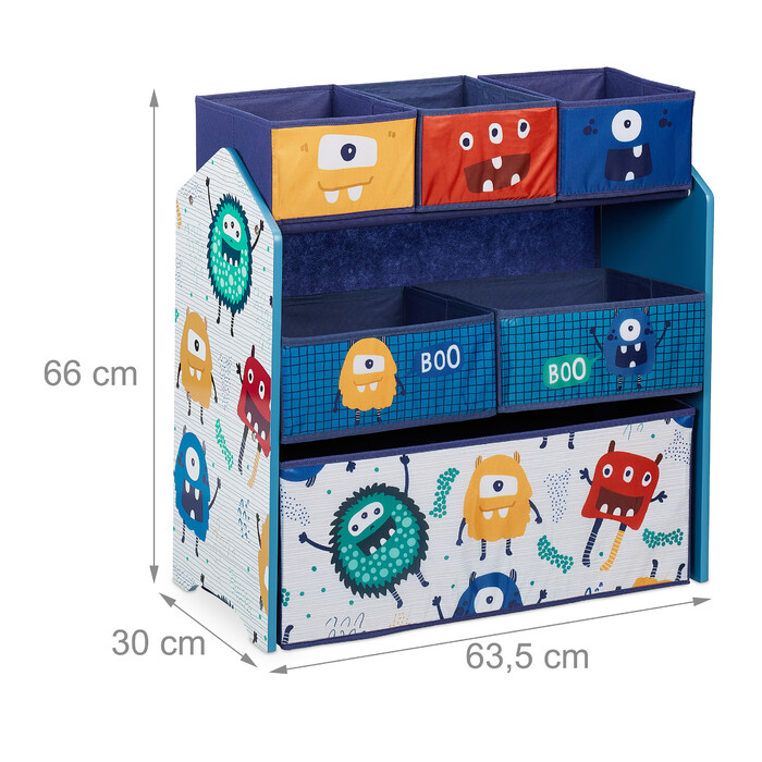 Relaxdays Children's Shelving Unit with Boxes, Monster Design