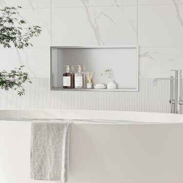 Neodrain Corner Shower Tray Stainless Steel Shower Tray Single Shelf Storage for Bathroom Brushed (Silver, 75 x 30 cm)