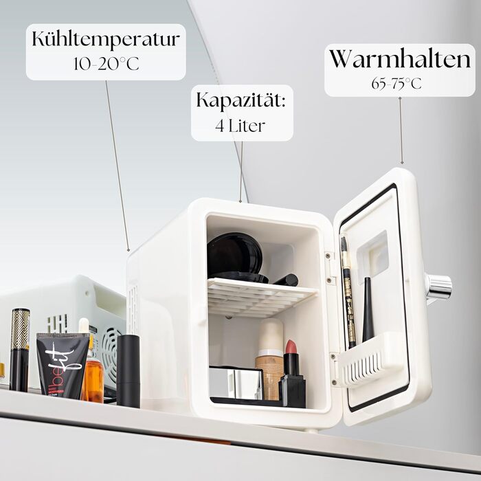 Zilan 2в1 Міні-холодильник: охолодження та підігрів, 4 літри, з підсвіткою. Косметичний холодильник для макіяжу та догляду. Компактний кухонний холодильник