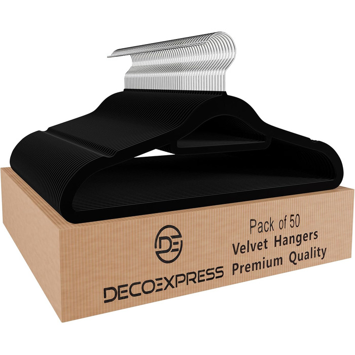 Плечики для одягу Deco Express Klassische Kleiderbügel Samt, велюрові, антиковзаючі, економія місця, набір (50 штук, чорний)