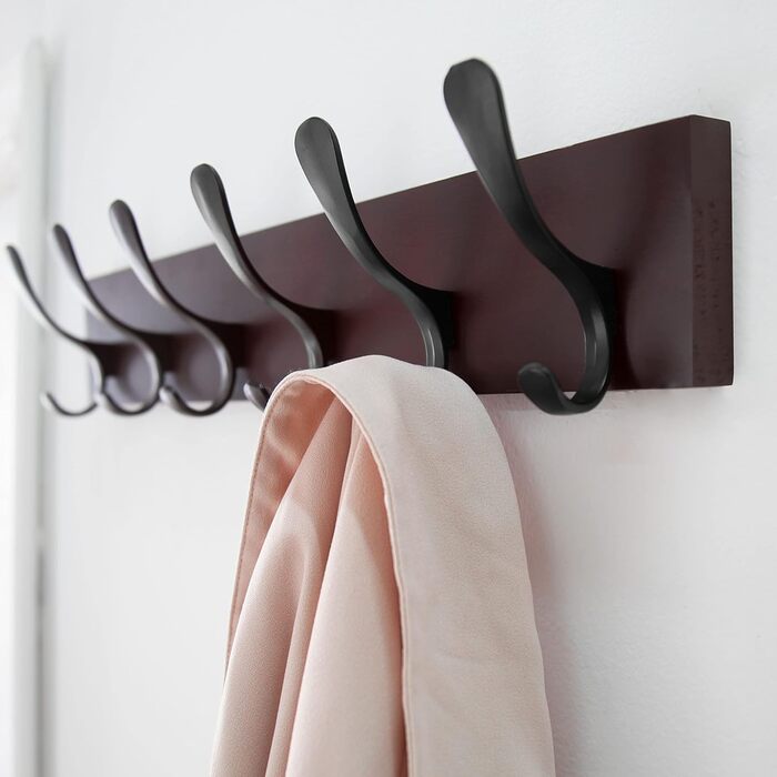 SKOLOO Coat Rack, Wooden, Carved Design, Stable Wall Hooks with 6 Hooks, 2-Pack, for Hanging Clothes, Coats, Hats, Jackets, Scarves, Backpacks, Hook Rail Wood All White 2 All White