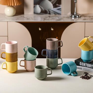 Набір керамічних кавових чашок з підставкою (4 шт., 370 мл, сірий)