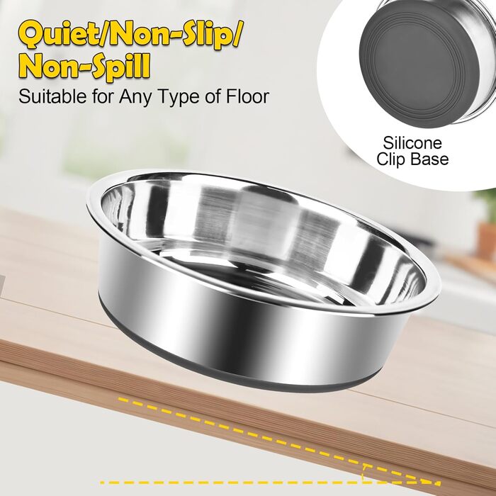 Набір з 4 мисок для собак з нержавіючої сталі, неслизькі миски для корму та води, підходять для собак маленьких, середніх та великих порід