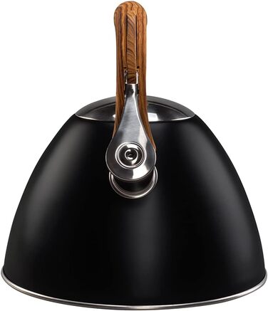 Чайник VILDE 3L з індукційною плитою, нержавіюча сталь, матовий чорний, з імітацією дерев'яної ручки. Підходить для сучасних та традиційних кухонь. Підходить для всіх типів плит, включаючи індукційні.