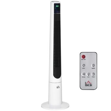 Вентилятор підлоговий HOMCOM 118 см з пультом, 3 режими, LED дисплей, таймер 12 год, білий (220-240V, 50W)
