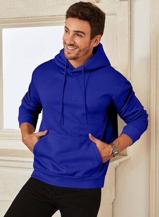 Чоловічий зимовий худі JMIERR — теплий бавовняний світшот з капюшоном та кишенями, синій, розмір L