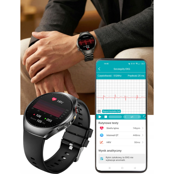 Смарт-годинник Lazird ZEGAREK з функціями ЕКГ, тонометром та глюкометром, чорний