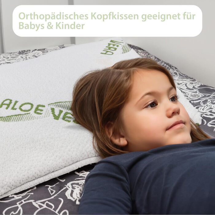 MaxxGoods Orthopedic Baby & Child Pillow, Neck Support Pillow Made of Visco Gel Foam with Aloe Vera Protective Cover & Inner Cover 100% Cotton - Pillow for Babies and Toddlers (50cm x 30cm x 5cm)