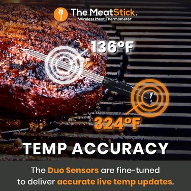 Термометр для м'яса MeatStick з додатком: бездротовий термометр для приготування м'яса з радіусом дії 10м, точний датчик температури до 300°C, термометр для гриля з датчиком 92мм, з зарядним пристроєм TC600P