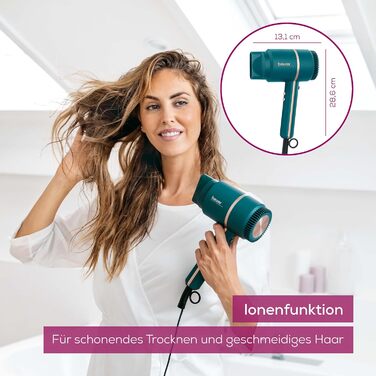 Фен Beurer HC 35 з іонізацією та насадкою для стайлінгу, 1600-2000 Вт, LED-дисплей, сумка, Petrol