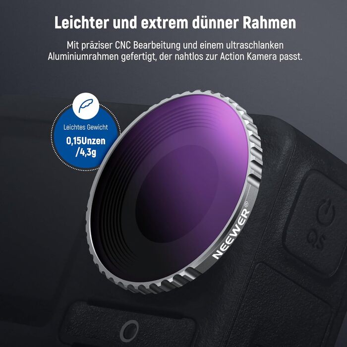 Набір фільтрів NEEWER CPL & ND для DJI Osmo Action 4/Action 5 Pro (4 шт.): поляризаційний фільтр CPL + ND8 + ND16 + ND32, аксесуари для екшн-камери, багатошарове покриття, FL-A12 (ND8/ND16/ND32/ND64)