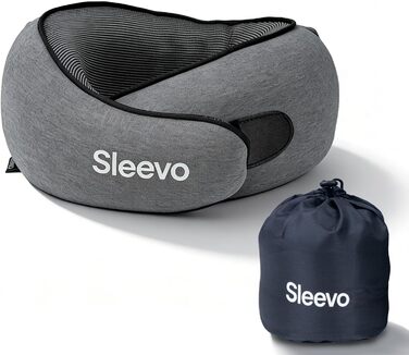 Подушка для шиї в літак з капюшоном та Memory Foam – Подушка-білка, подушка для сну та подорожей – Ергономічна подушка для подорожей, захист від світла & Пральна, з сумкою – Чорний (M) (Сірий M)