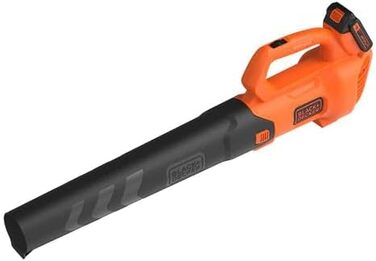 Black+Decker Axial Cordless Leaf Blower BCBL200L (18V, 2.0Ah, high blowing speed of 145 km/h, air volume 577 m³/h, integrated leaf scraper, for patios, paths, gardens, incl. battery & charger)