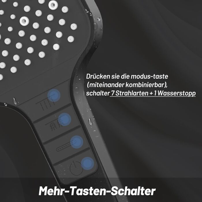 Насадка для душу VEHHE з економним споживанням води, 7 режимів, дощова лійка з кнопкою зупинки, регулюванням однією рукою та силіконовою форсункою, що запобігає засміченню, велика душова лійка з підвищеним тиском (срібна) (7 режимів / сіра)