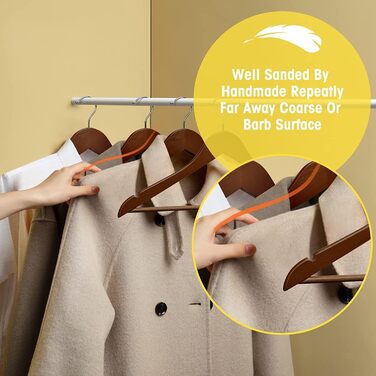 Вішалка для одягу Evolluxi Lotus з масивного дерева, для сорочок та жакетів, обертовий гачок, (Retro), горіх, 10 шт.