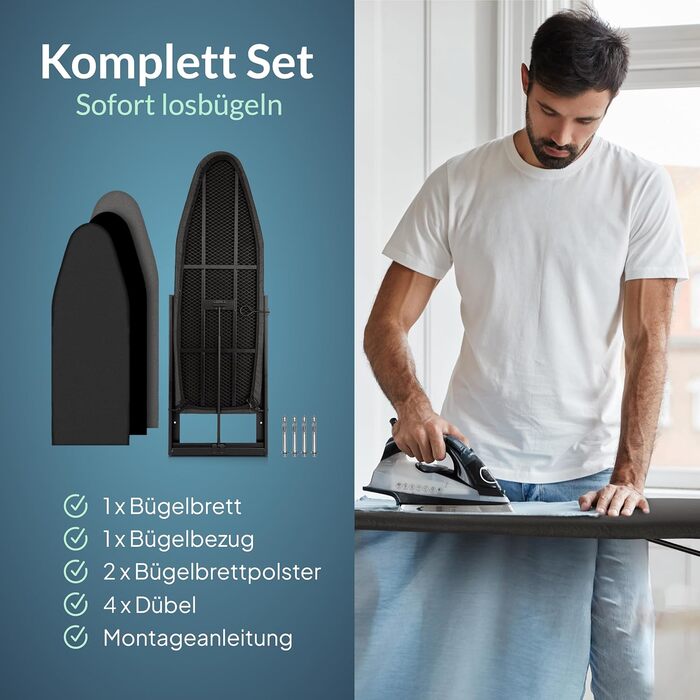 CÄMERLING Folding Ironing Board with Wall Mounting, Ironing Table, Ironing Board, Small, Foldable, Space-Saving, Quick and Easy Ironing