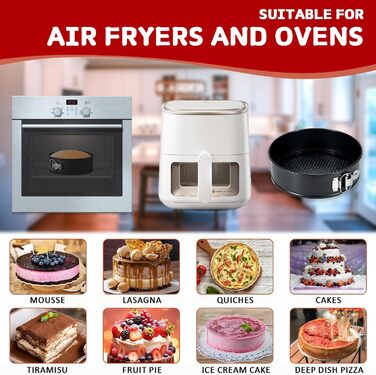 Форма для випічки знімним дном Huipinghu 22 см, антипригарне покриття, 1 мм вуглецева сталь, PFOA-free, сковорода 20,3 см, чорна