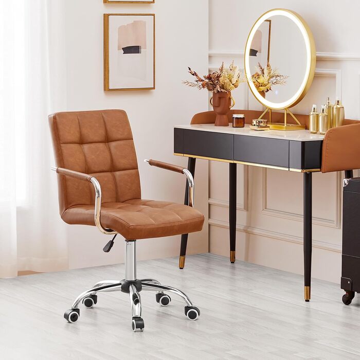 Офісне крісло Yaheetech з регулюванням висоти та знімними підлокітниками, з штучної шкіри (колір: коричневий ретро)