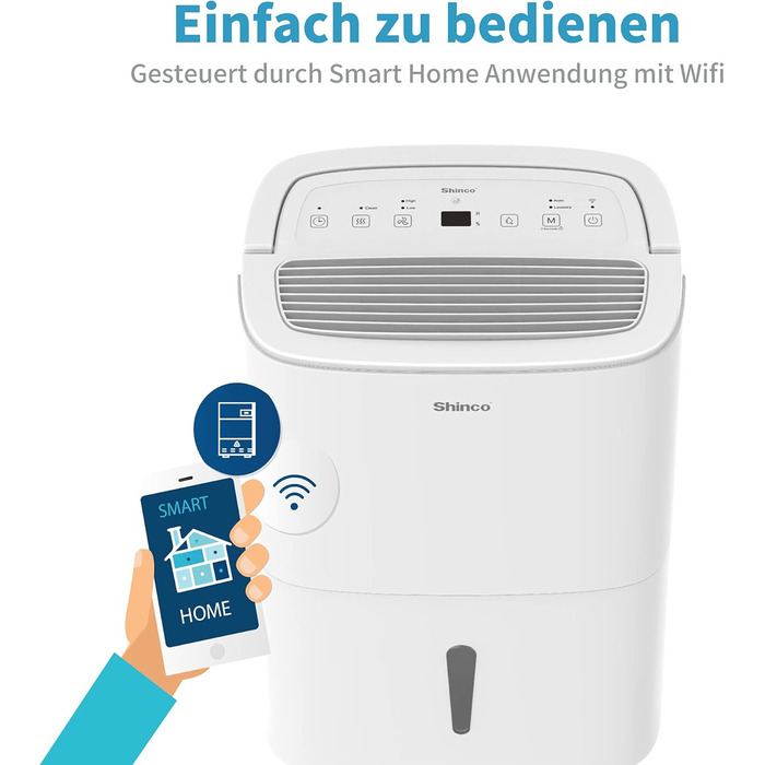 SHINCO 30L Електричний осушувач повітря з Wi-Fi, 105 м³, 5L бак, таймер, фільтр, безперервний злив (SDZ1-30D-M)