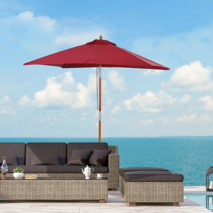Outsunny Canopy Umbrella, Balcony Parasol made of Fir Wood, 3-Level Adjustable, Burgundy, 200x150x230cm for Garden & Terrace