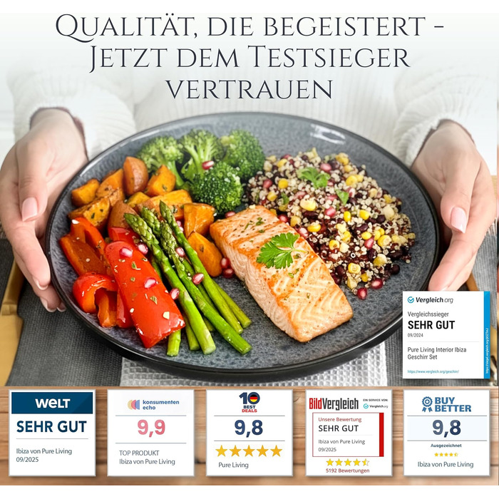 Набір посуду з каменю Ibiza 24 елементи (6 осіб) Pure Living сірий - Набір тарілок та мисок, Tafelservice