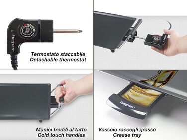 BEPER Electric Grill with Glass Lid - Non-Stick Coated Grill Plate, Stainless Steel, 1800W