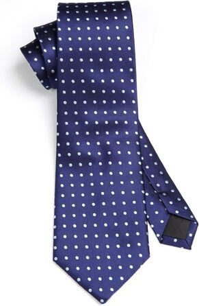 HISDERN Комплект краватки та нагрудного хустинки для весілля: синій горошок, довга краватка, класичний стиль, для чоловіків, бізнес, преміум якість