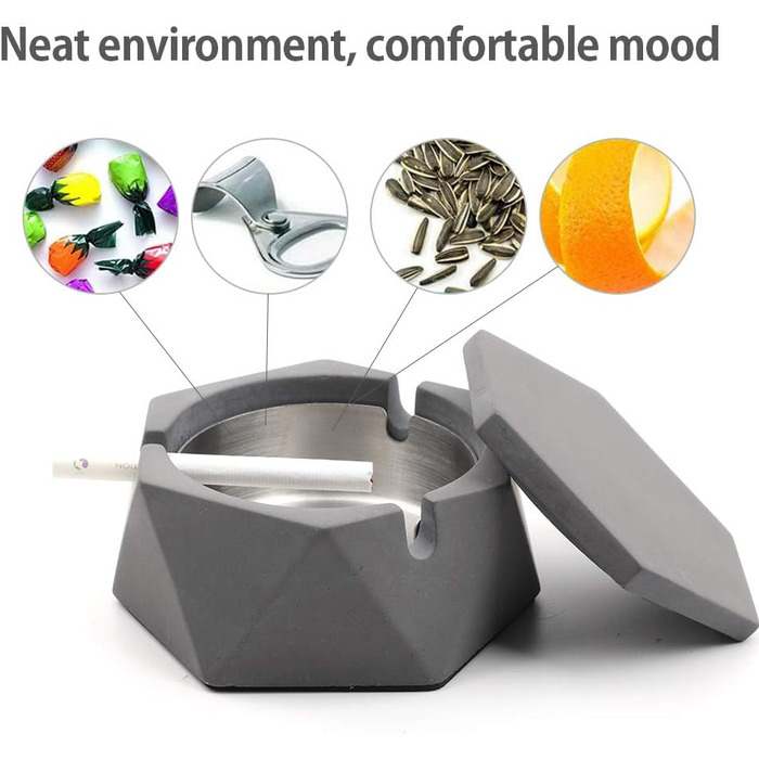 Бетонна попільничка MOSTFUN з кришкою, геометричний дизайн, для вулиці та дому, з нержавіючою сталею, скандинавський стиль