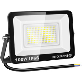 RIGIDON 2x 75W LED Floodlights Outdoor, 7500LM Outdoor Floodlight, 6000K Cool White IP66 Waterproof LED Floodlight, Outdoor Lamp for Garden, Courtyards, Garage, Hotel, Sports Field, Workshop (1 x 100W)