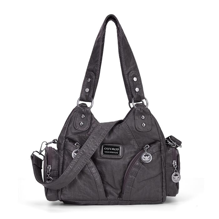 Сумка жіноча TIAASTAP Klein City Bag вінтажна сіра шкіряна через плече, хобо, з багатьма відділеннями