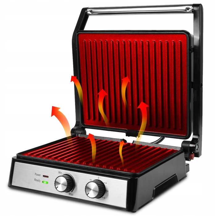 Електричний гриль-тостер розкладний для паніні та сендвічів, 2500 Вт, з таймером