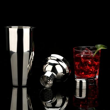 Набір для коктейлів 750 мл, 16 предметів - професійний барний набір з нержавіючої сталі на бамбуковій підставці, срібний