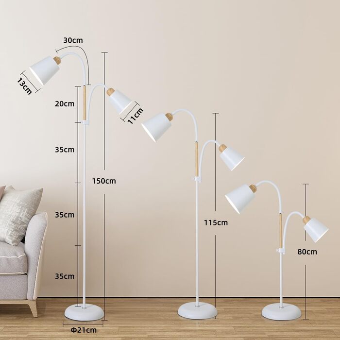 Світлодійна торшер ANTENLICHT YOYO з лампою для читання | E27, 60W | 360° регулювання | Вінтажний металевий торшер для вітальні | 159 см, зелений, без лампочки