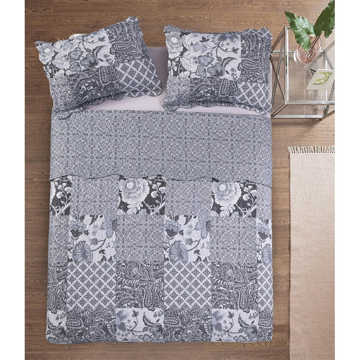 Набір постільної білизни Brilliant Sunshine Grey Heart Love Patchwork (2 шт.) з ковдрою та наволочкою, двостороння, для двоспального ліжка (Queen, сірий)