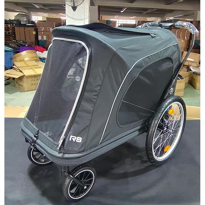 Beberoad R8 Pro - велика розкладна коляска для собак, чорна. Підходить для собак до 45 кг, нерухомих та вагітних. Сумісна з велосипедом та авто.