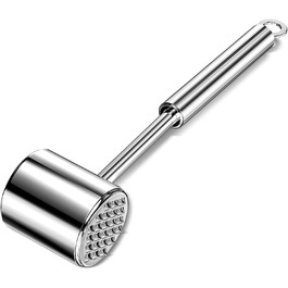 Металевий молоток для відбивання м'яса з нержавіючої сталі 304, 27 см, для відбивання шніцелів, стейків, яловичини, молоток для м'яса, двосторонній, срібний, для миття в посудомийній машині