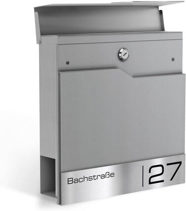 Поштовий ящик Metzler Thobe з нержавіючої сталі, з відділенням для преси та табличкою для імені - сучасний вуличний поштовий ящик (графітовий алюміній)