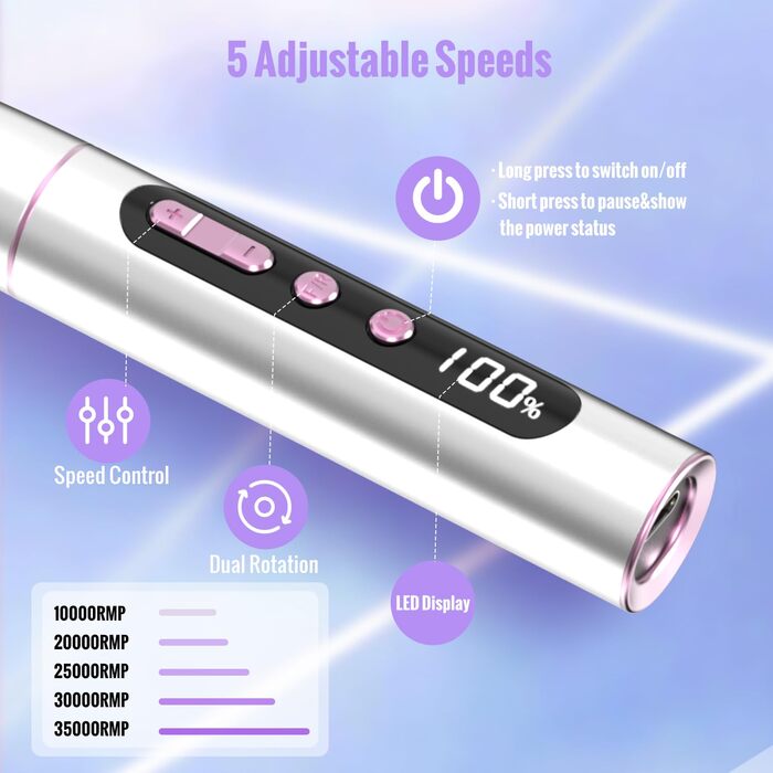 Електричний набір для манікюру та педикюру DN-2402, 13 в 1, 35000 об/хв, для гелевих, акрилових нігтів