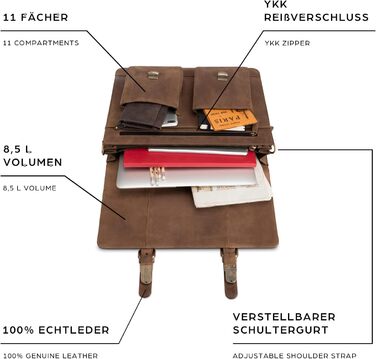 Сумка для ноутбука Leabags Leder Aktentasche чоловіча шкіряна до 15 дюймів, коричнева (M)
