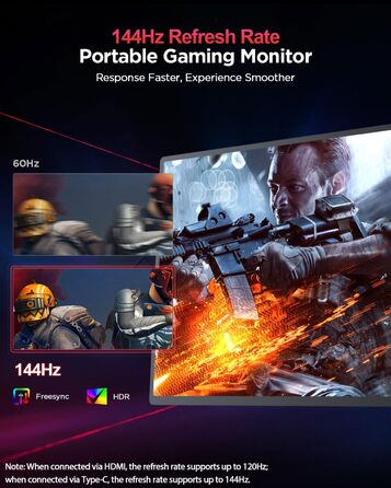 Монітор UPERFECT 2K 144Hz 16 дюймів: Портативний дисплей QLED з Mini HDMI та USB-C для ПК, ноутбука, телефону, Xbo, Switch, PS4/5 (VESA)