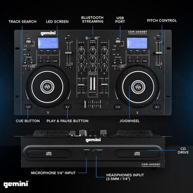 DJ-плеєр Gemini CDM4000BT з Bluetooth та USB: подвійний CD-плеєр для диджеїв