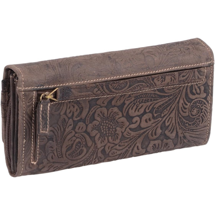 LEAS Women's Long Wallet Natural RFID Protection Genuine Leather, Dark Brown Vintage Collection
