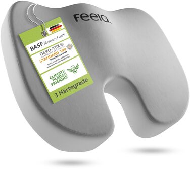 Подушка ортопедична для автосидіння Feela® (Medium, 60-80 кг) – Сідничок, підтримка куприка, 3 ступені жорсткості, срібляста