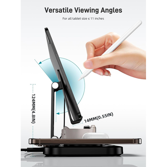 4-в-1 Бездротова зарядка для iPhone 16 Pro Max/15/14, iPad, Apple Watch та AirPods Pro (Чорний)