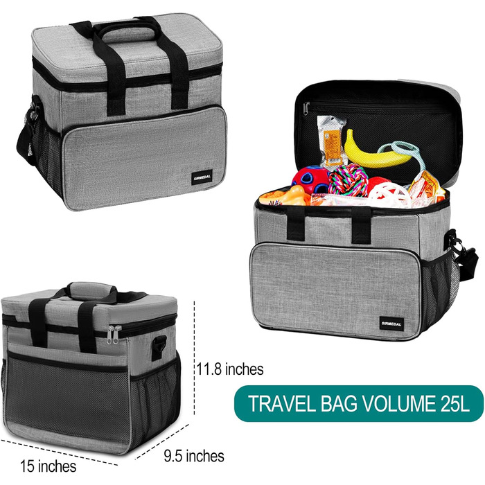 Набір для подорожей з собакою: сумка-переноска, миски та контейнери для їжі. Сірий, L